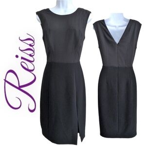 REISS Beech Black V-Back Sleeveless Sheath Dress, Size 10